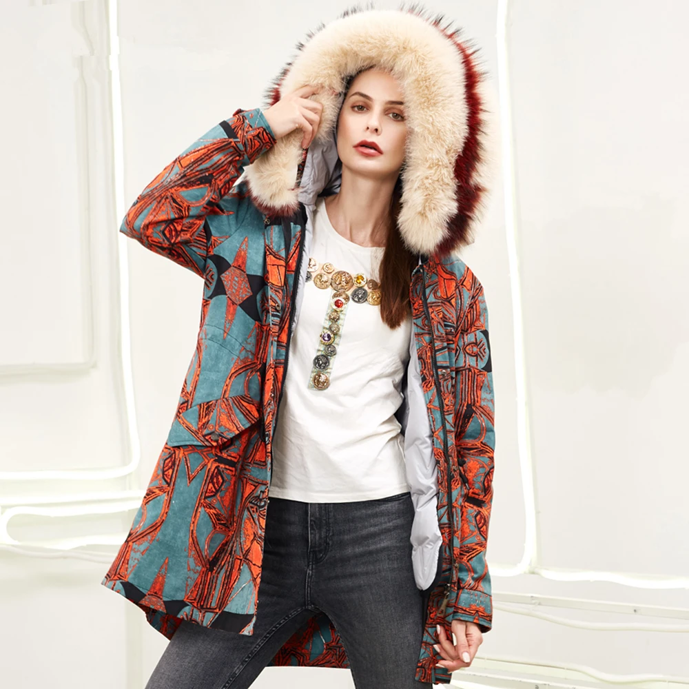 new winter coats detachable feather bladder ladies long raccoon heavy hair peck down jacket