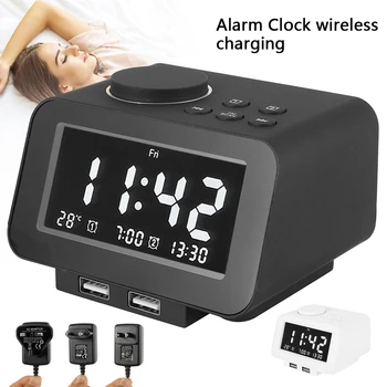 

LED Digital Dual Alarm Clock with 2 USB Charging Ports Music Clock Display Temperature Home Decration Snooze Mirror Table Clock