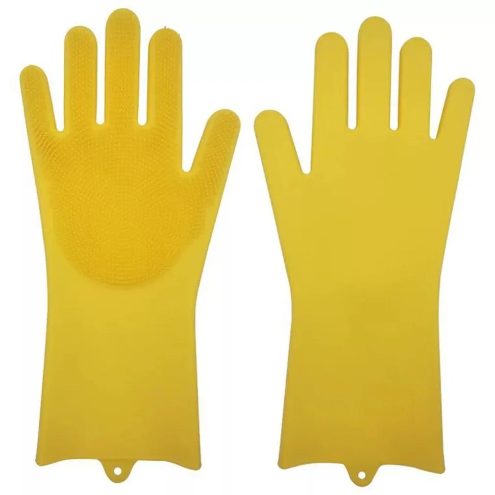 Silicon Dishes Gloves with Cleaning Brush Kitchen Wash Housekeeping Washing Gloves Food Grade Dishwashing Dishwasher