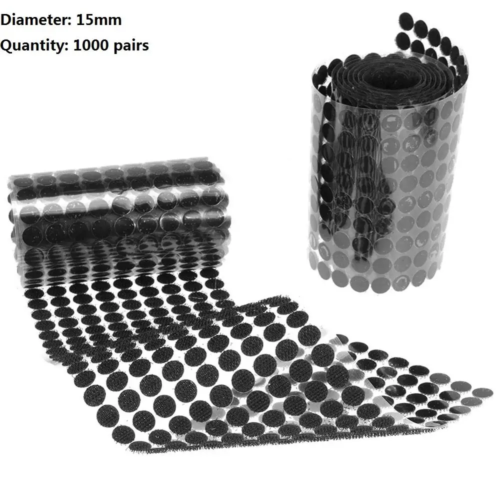 15mm black (1000pcs) 500/1000 пар застежка-липучка на липучке двусторонняя клейкая застежка-защелка Лента наклейки в горошек диски нейлоновая круглая наклейка для монет - Цвет: 15mm black (1000pcs)