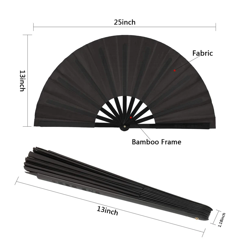 2 Pieces Large Folding Fan Nylon Cloth Handheld Chinese Kung Fu Tai Chi Decoration Party