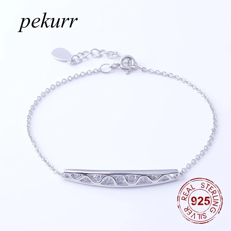 Pekurr 9 Bright Zircon Elegant Wave Line 925 Sterling Silver Jewelry Women Bracelets Fashion Accesories Charms For Women