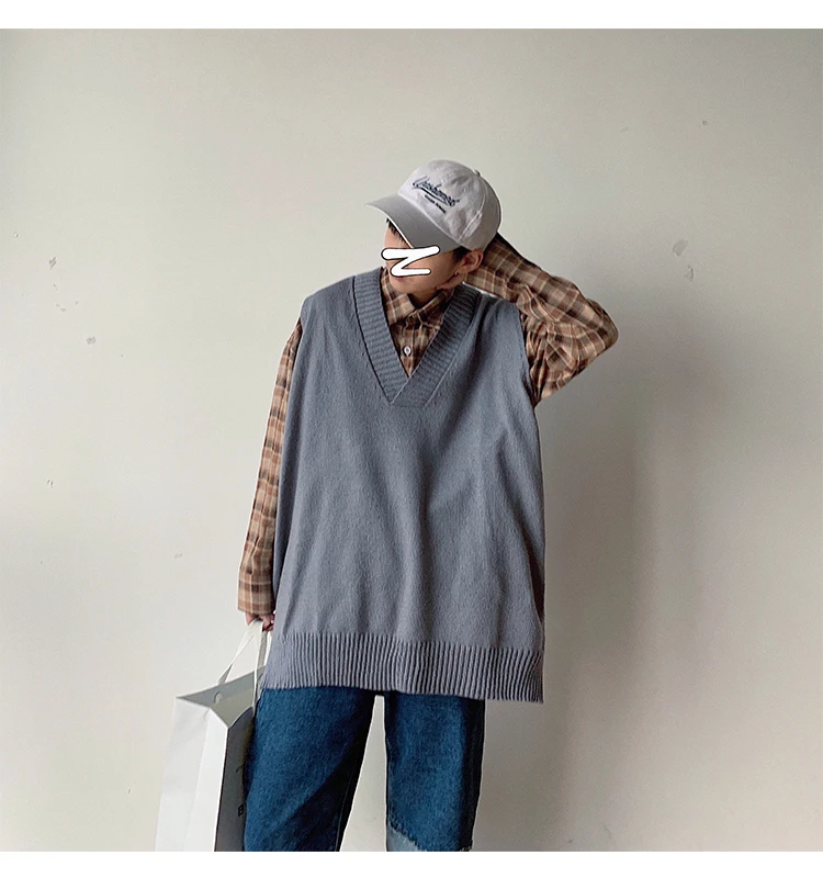 Зимний жилет свитер мужской модный однотонный Повседневный свитер с v-образным вырезом пуловер Мужской уличная свободный свитер без рукавов M-2XL