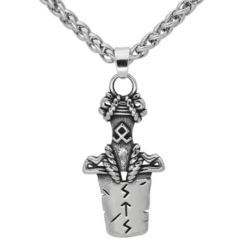 

Nordic viking rune broken sword odin symbol amulet stainless steel necklace with valknut gift bag