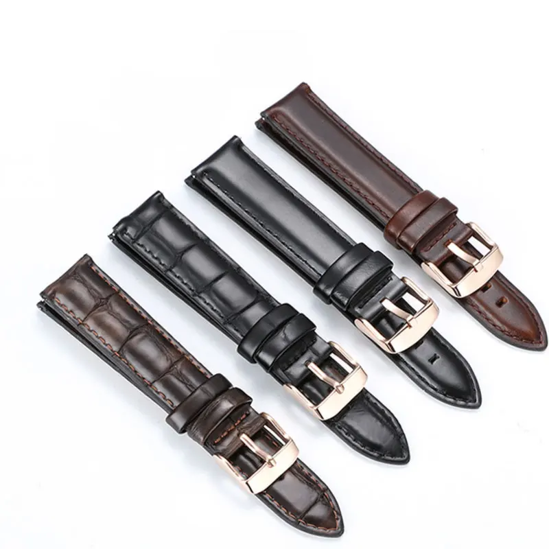 

FUYIJIA New Cowhide watchband pin buckle watch band crocodile pattern leather strap brown black 12mm~20mm belt watch accessories