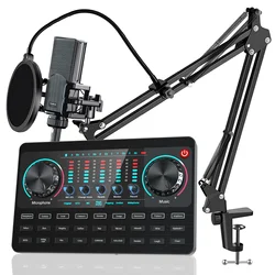 Ensemble de microphones pour Podcast et mixeur Audio, carte son en direct avec Interface Audio, carte son, Kit d'équipement pour DJ de Studio multicanal 