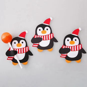 

50PCS Kids Santa Claus Penguin Lollipop Christmas Paper Card Candy Xmas Good Natal Decorations For Home Candy Gift For Kids