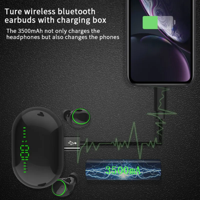 new TWS Wireless Bluetooth 5 0 Earphones With 3500mAh Charging Box Noise Cancelling Smart Touch Earphone for iphone xiaomi