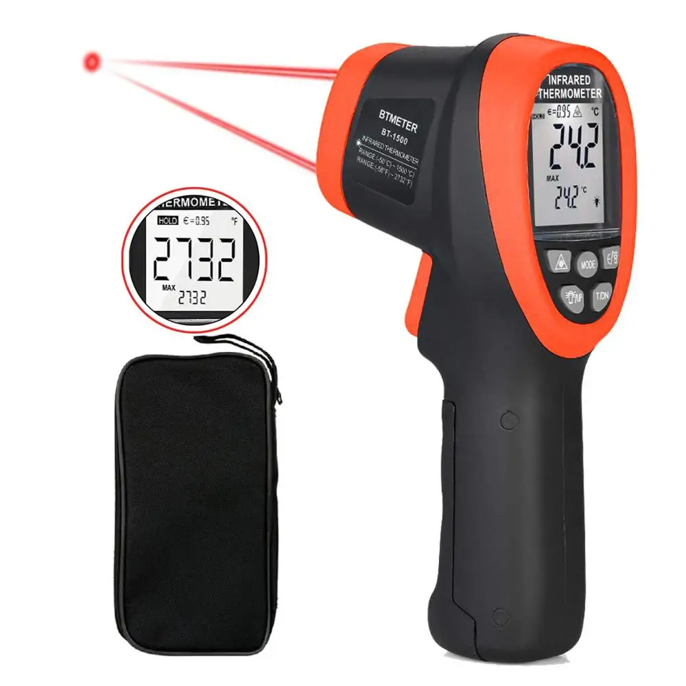 BTMETER BT-1500 Pyrometer Industrial Laser Thermometer Gun, Non Contact Digital Infrared Thermometer (NOT for Human Temp Test)