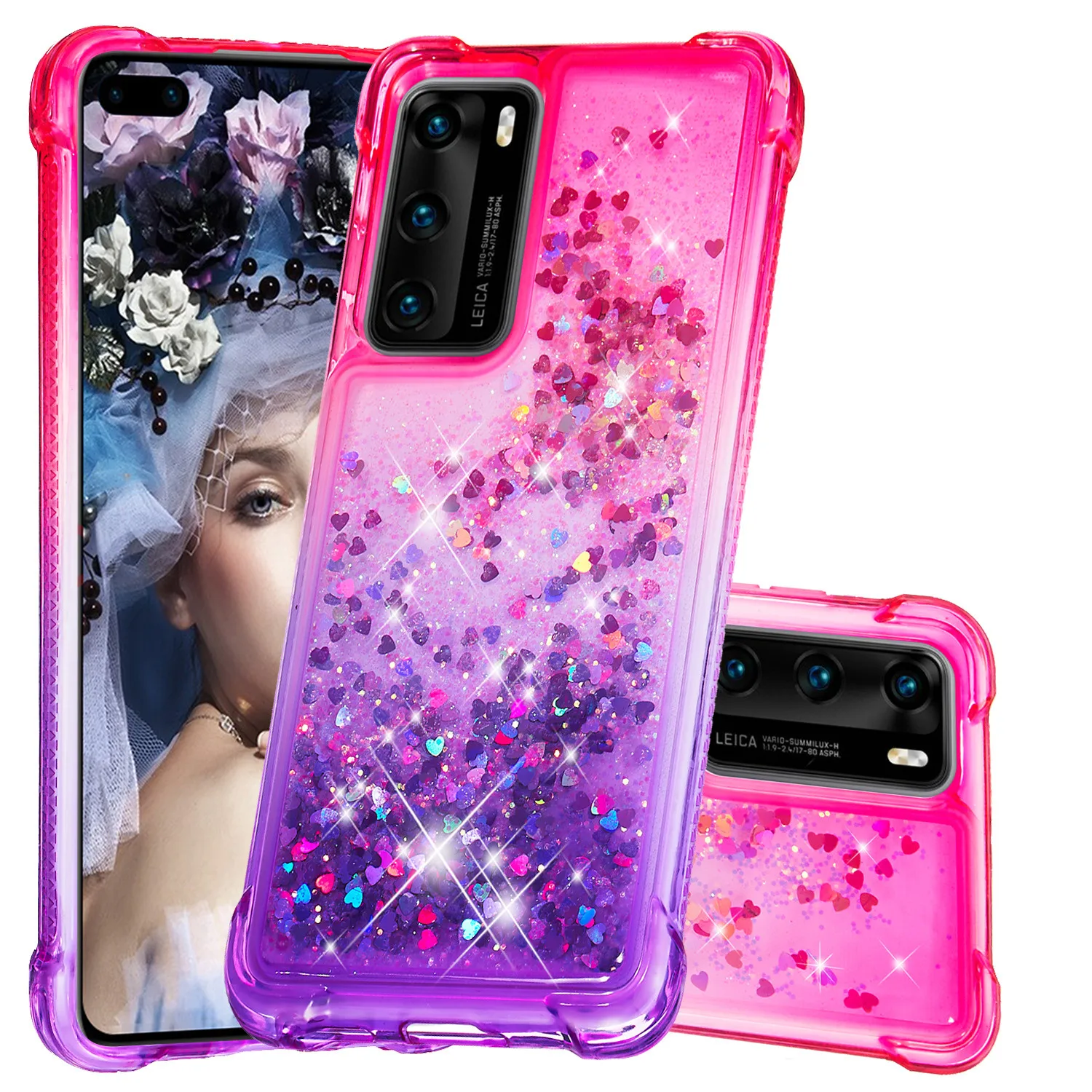 Bling Gitter Phone Cases For Huawei P Smart 2021 P40 Lite Mate 30 Pro P Smart 2019 Dynamic Love Heart Quicksand Back Cover Shell huawei silicone case