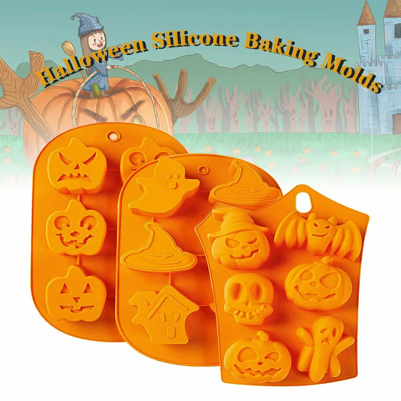 

3 Pcs Silicone Baking Mold Halloween Ghost Pumpkin DIY Cake Biscuit Mould Tools PAK55