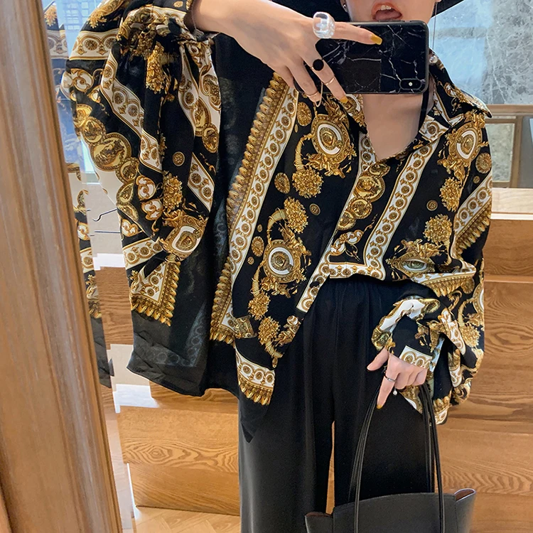 

New Korean Style Fashion Bat Sleeve Women Shirts 2019 Autumn Printed Long-sleeved Chiffon Blouses and Tops Wild Women Clothing