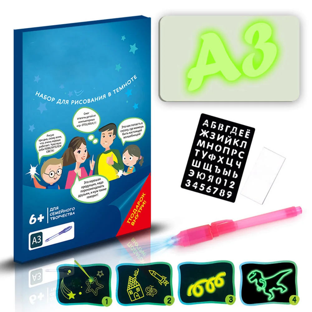 LED Light Up Drawing Kit Developing Toy Portable Draw Sketchpad Board for Kids 998 - Цвет: Size L Russian