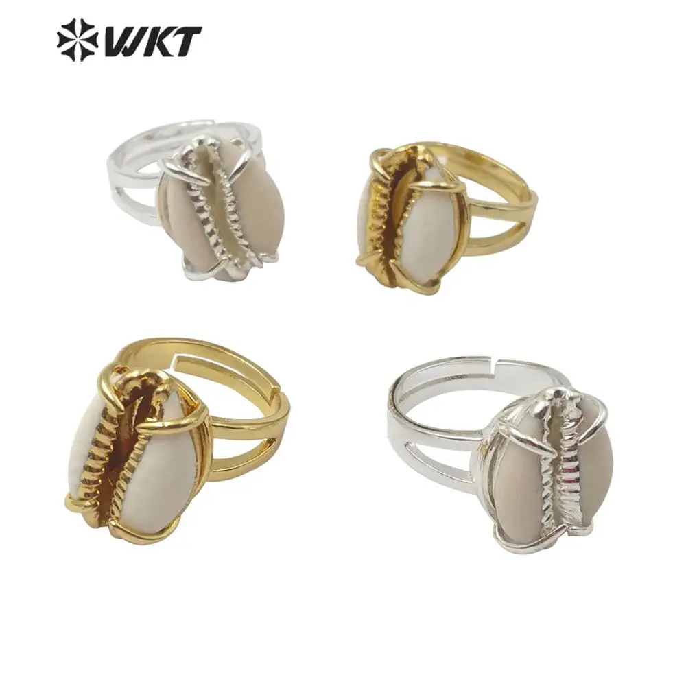 WT-R349, регулируемый размер, Золотое кольцо Каури, модное женское кольцо Каури из натуральной морской раковины
