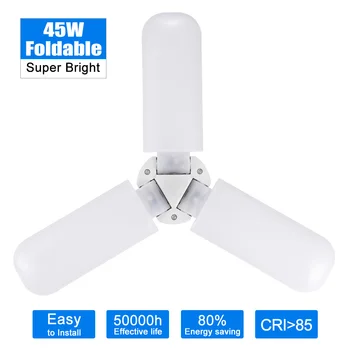 

45W E27 Fan Blade LED Light Bulb LED Bulb Fan LED Folding Garage Lamp IP65 AC85-265V Adjustable ceiling Lighting Cool White