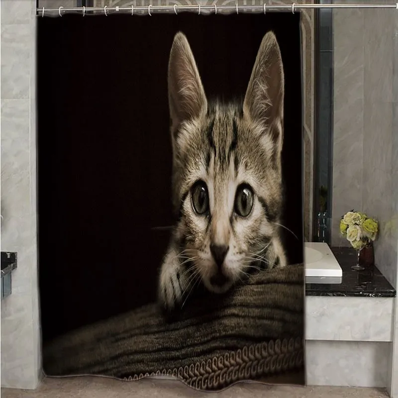 Современные декоративные занавески для ванной комнаты с принтом животных, Симпатичные кошки и собаки, узоры для ванной, прочная водонепроницаемая ткань 180x180 см