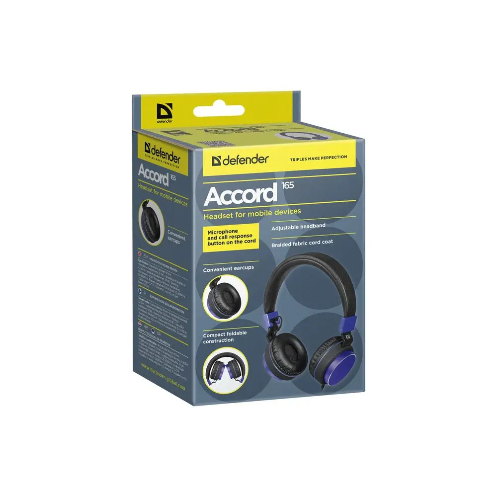 Гарнитура Defender Accord 165 черный+синий, кабель 1,2 м