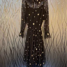 Новейшее дизайнерское модное платье весеннее Стильное женское золотое Звездное платье с длинным рукавом сексуальное платье из двух частей длинная одежда для вечеринки