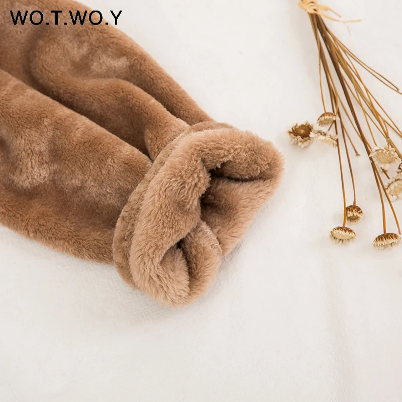 WOTWOY цветные зимние брюки-карандаш, женские свободные плотные теплые брюки с эластичной резинкой на талии, женские домашние белые красные бархатные Harajuku