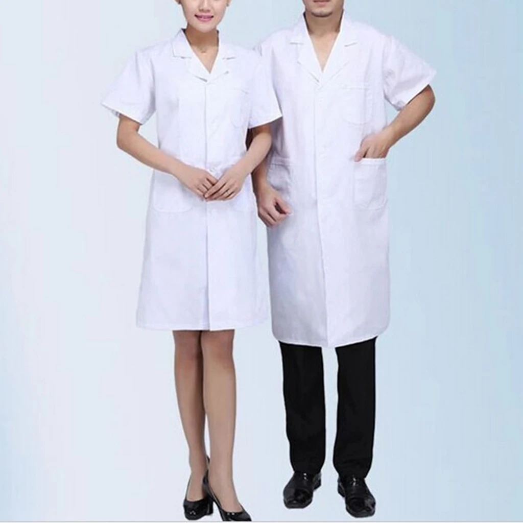 Unisex White Short Sleeve Lab Coat For Nurse Doctor Laboratory Workwear Coat