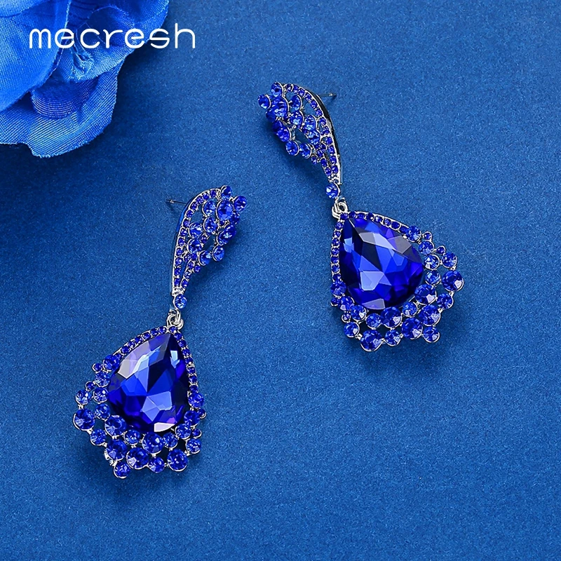 Mecresh, корейские серьги-капли с кристаллами для женщин, серебряные, розовые, синие, с цветами, свадебные серьги, модные ювелирные изделия MEH1623