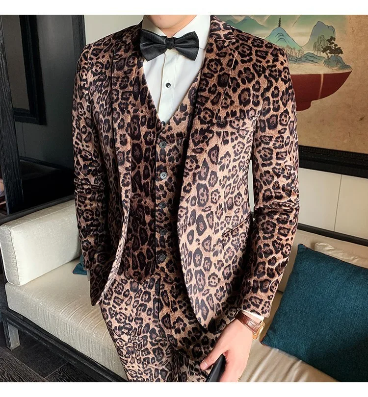 Роскошное леопардовое платье мужской костюм Terno Masculino сценический певец свадебные костюмы жениха повседневные приталенные костюмы вечерние костюмы на выпускной, свадьбу