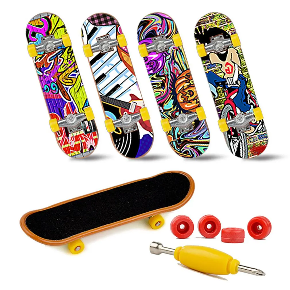 

Simulation Alloy Material Fingertip Skateboard Set Model Toy Fingertip Practice Toy Exquisite Color Skateboard