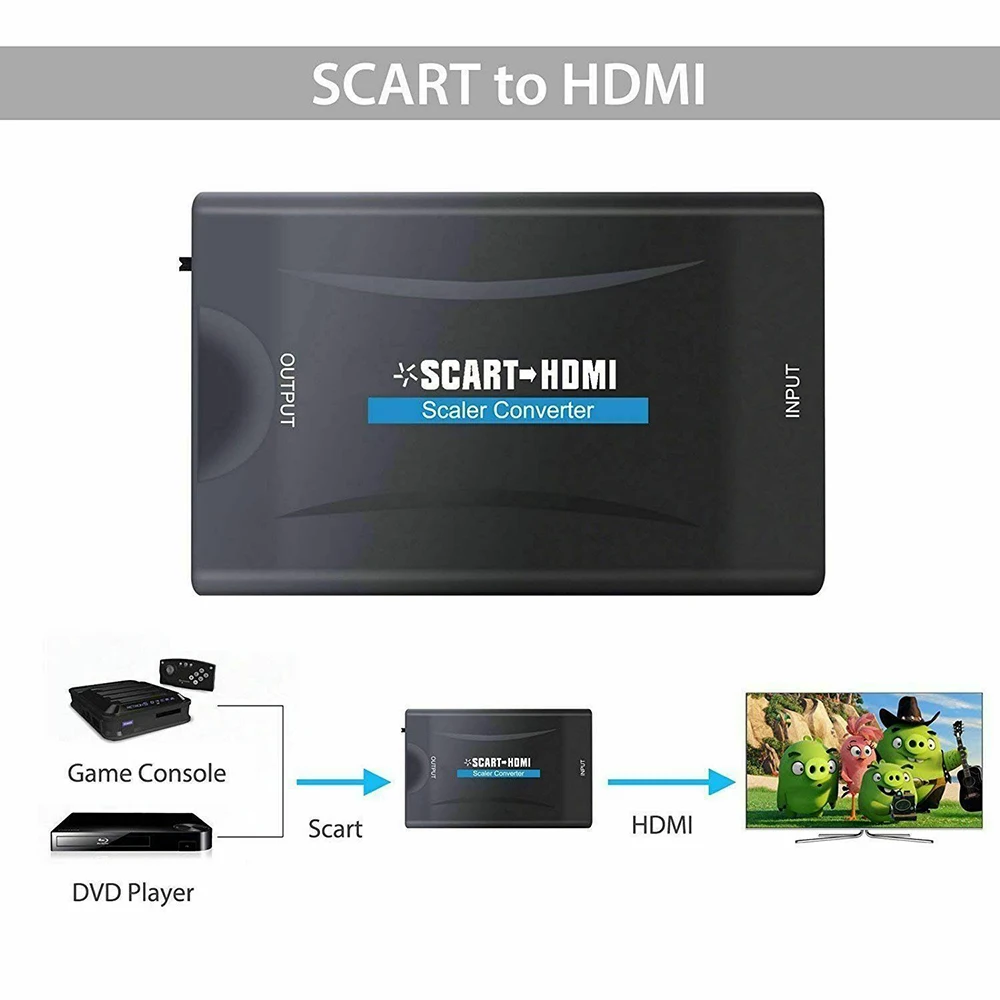 

SCART To HDMI /HDMI To SCART 1080P Audio and Video Converter Adapter for HD TV DVD for Sky Box STB Male and Play with DC Cable