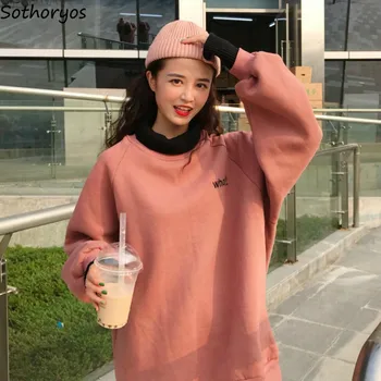 

Hoodies Women New Loose Korean Style Thick Simple Patchwork Turtleneck High Quality Plus Velvet Large Size Womens Sweatshirts