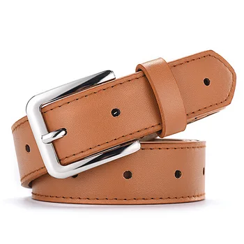 

Solid Color Belt For Women PU Leather Fashion Casual Wide Long Porous Square Buckle Hollow Imitation Belt Female