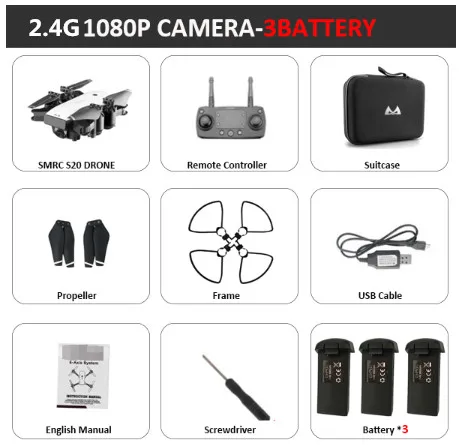FN Drone S20 Дрон gps HD 720P 1080P камера Квадрокоптер парящий FPV Квадрокоптеры однокнопочный возврат RC вертолет сумка для хранения t - Цвет: 1080P2.4G-3Batteries