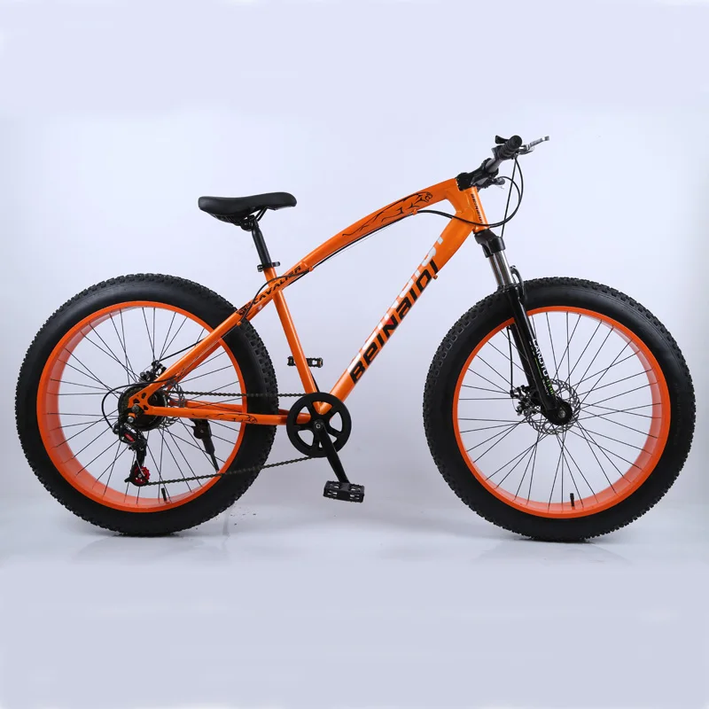 24inch orange Снег пляж горный велосипед 24or26 Дюймов 4,0 с толстыми покрышками 7/21/24 скорости с высоким содержанием углерода стальная рама двойной дисковый тормоз песчаный горный велосипед - Цвет: 24inch orange