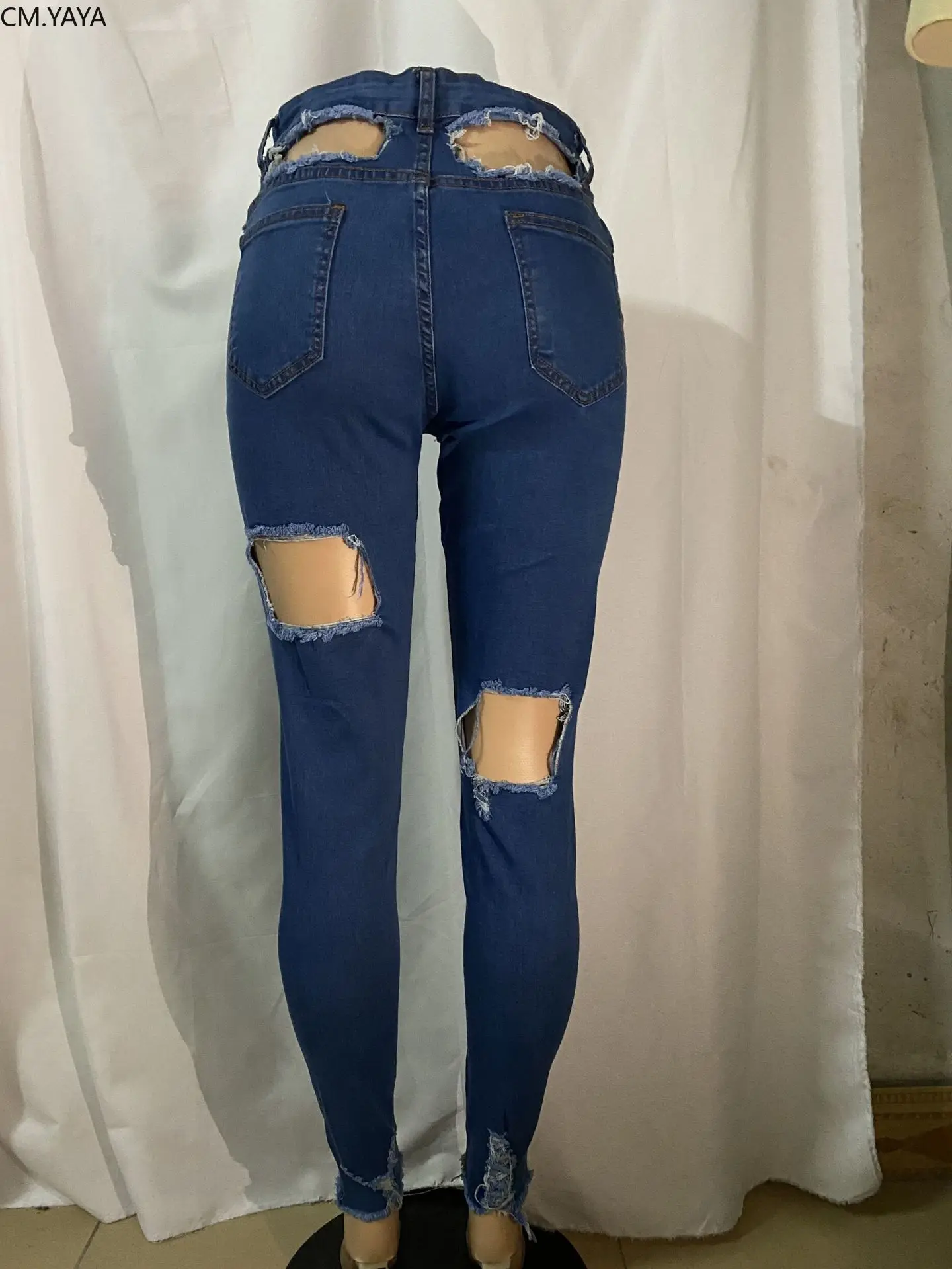 CM.YAYA Cut Out Fashion Denim Pants 