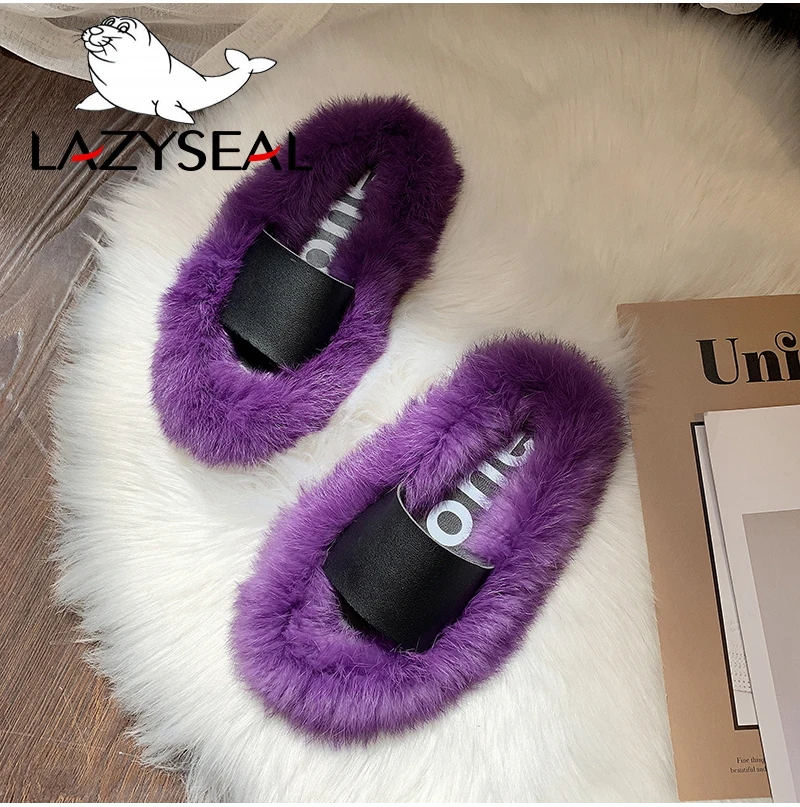 LazySeal/натуральные тапочки их меха под кролика; женская обувь; Домашние пушистые тапочки; теплые домашние шлепанцы; женские Вьетнамки; обувь из плюша на плоской подошве