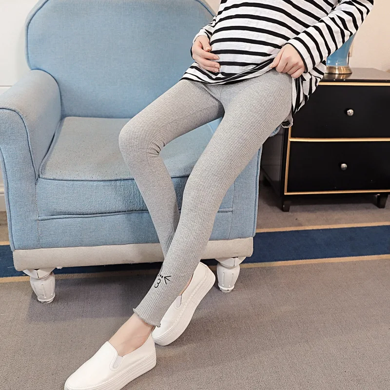 

Maternity Clothes 2019 Spring And Autumn New Style Leggings for Pregnant Woman Fashion Ribbed Pattern Cartoon Outer Wear Pregnan
