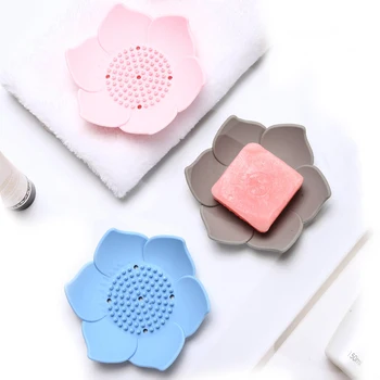 

Draining Soap Dish Soap Box Plate Lotus Shape Silicone Box Holder Portable Soap Dishes