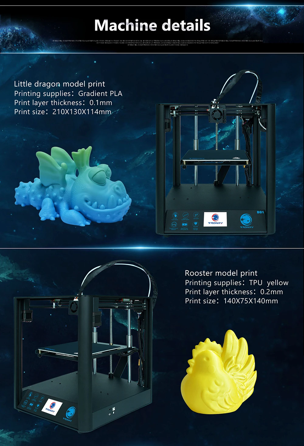 TRONXY D01 3d принтер машина промышленная линейная направляющая бесшумный дизайн Titan экструдер Высокоточный 3d печать impressora 3d