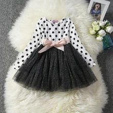 Зимнее рождественское праздничное платье с длинными рукавами для маленьких девочек; нарядное праздничное платье в горошек со снеговиком; праздничный костюм для детей