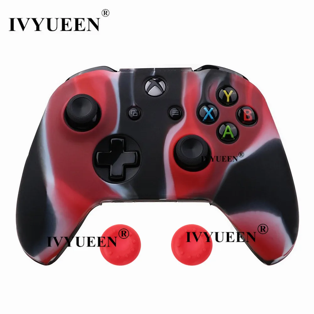 Red Camo IVYUEEN для microsoft Xbox One X S тонкий контроллер силиконовый чехол+ аналоговые палки с захватом колпачка для X Box One 1 X S геймпад - Цвет: Red Camo