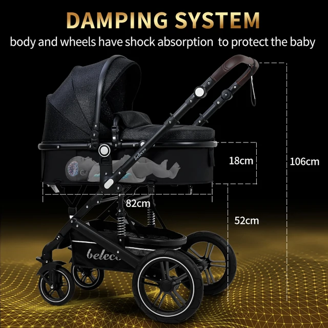Baby Stroller Lightweight Newborn Pram 3 in 1 Strollers Anti-shock All terrain Pushchair Reversible Bassinet Car Seat Cup Holder 6