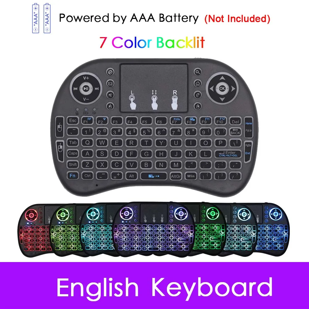 English AAA 7 цветов подсветка i8 Мини Беспроводной клавиатуры на французском языке воздуха Мышь с сенсорной панелью для Android ТВ Box Mini PC IPTV медиа-плеер - Цвет: English AAA
