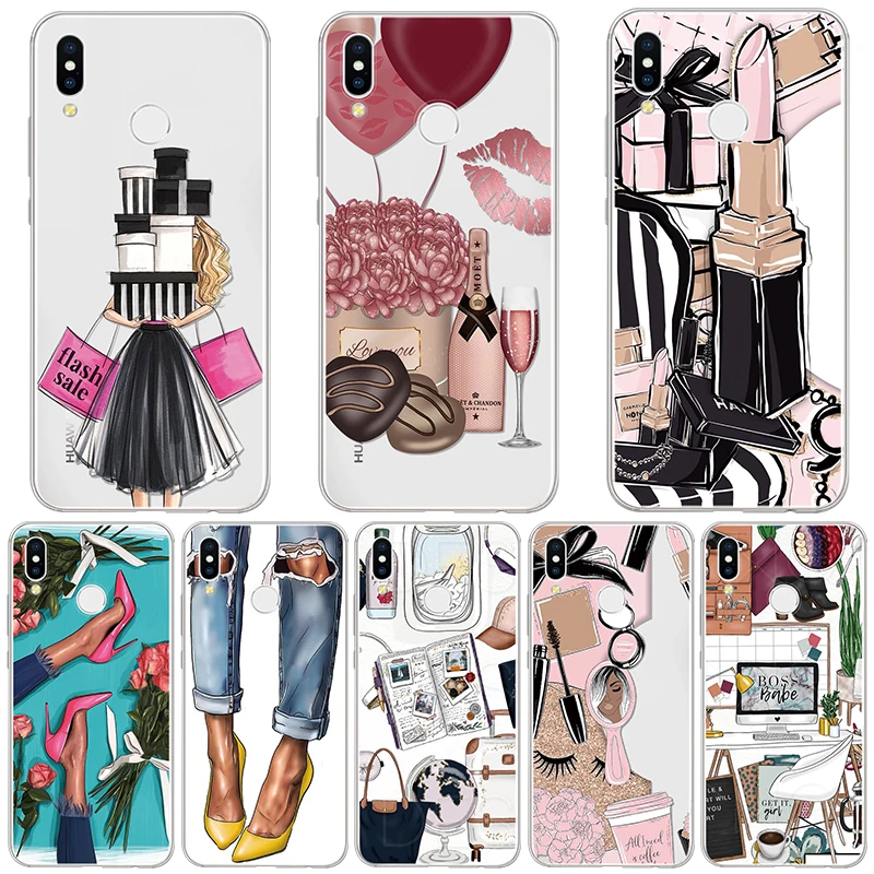 

Soft TPU Case For Huawei Y5 Y6 Y7 Y9 Pro Prime 2017 2018 2019 nova 3 3i 3e 4 4e 2i 2 Lite Enjoy 9 9s Black Brown Hair Make UP