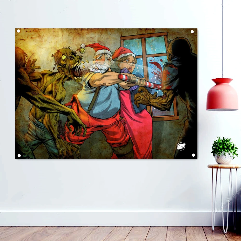 

Merry Christmas Death Metal Artist Flags Wall Chart Tapestry Dark Art Rock Music Poster Band Icon Banner Tapestry Home Decor