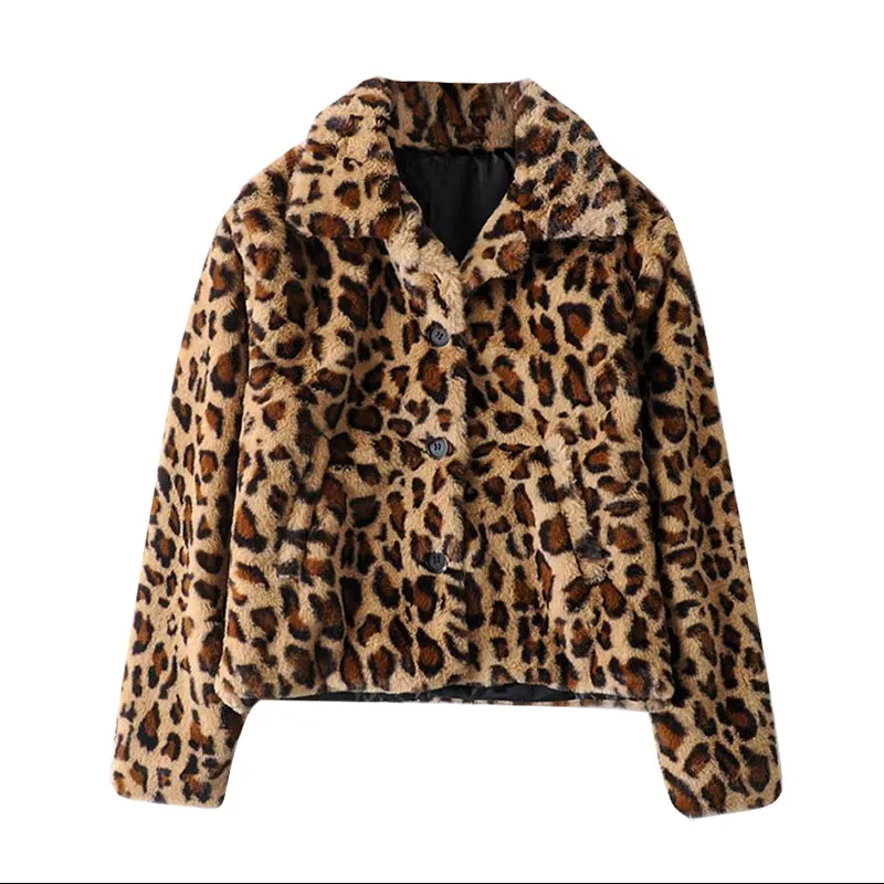 Leopard Модное женское леопардовое меховое пальто с отложным воротником, толстая теплая куртка, женская верхняя одежда, уличная одежда с длинным рукавом, пальто Manteau Femme - Цвет: Leopard