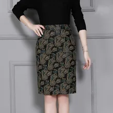 Новые Дизайнерские офисные женские юбки средней длины из натуральной кожи с цветочным принтом, высокая талия, Сексуальная Прямая кожаная юбка, модная одежда