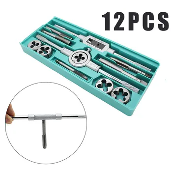 

12pcs Tap Die Set Metric Thread Renewing Tools Alloy Steel Wrench Equipment Kit
