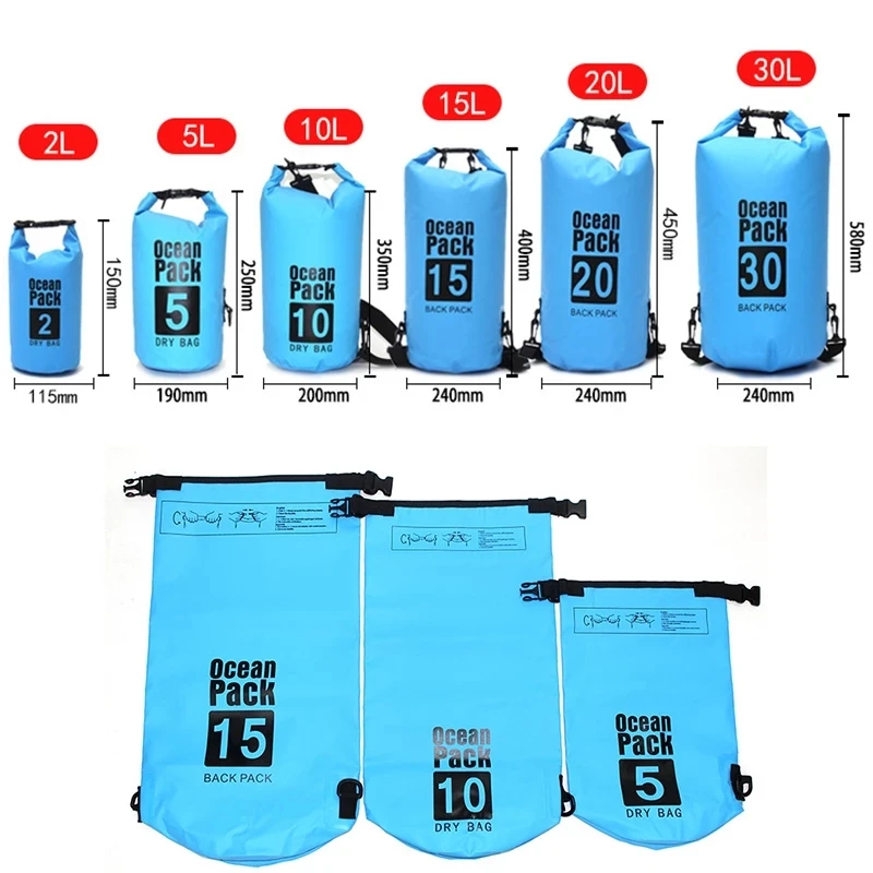 Waterproof PVC Ocean Pack Swimming River Trekking Dry Bags 2L-30L Multifunctional Outdoor Drifting Beach Backpack Ocean Bag