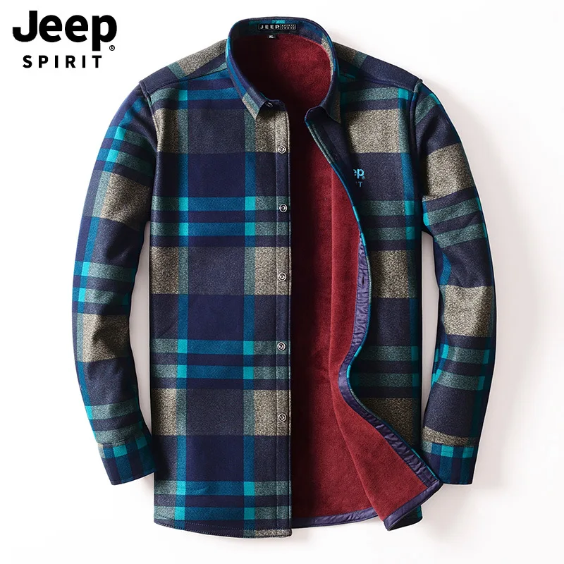 JEEP SPIRIT зимняя рубашка мужская клетчатая Флисовая теплая подкладка мужские рубашки против морщин прочные деловые повседневные рубашки мужские Размер L-4XL