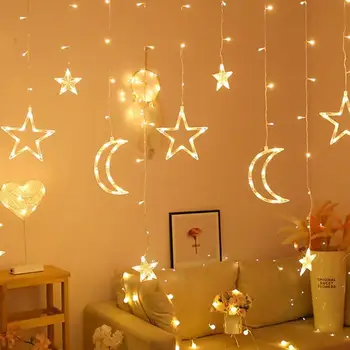 

LED Curtain Lamp Garland Moon Star Lamp Fairy Curtain Light Christmas Lights Decoration Holiday Wedding Lights String New