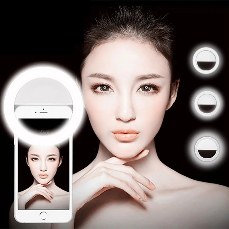 LED Selfie Ring Mobile Phone Clip Lens Light Lamp For Photo Camera Well Smartphone Live Beauty Bulbs Emergency Without battery cell phone camera lens